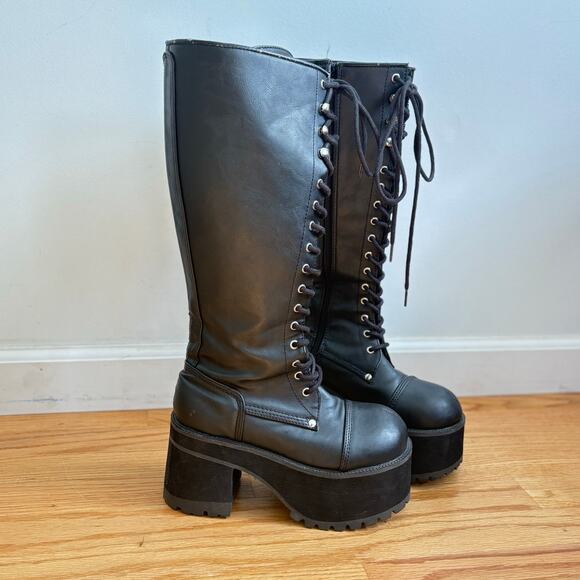 Demonia Ranger Tall Boots Lace Up Platform Dark Academia Wimsicott Chunky 8us - Picture 9 of 9